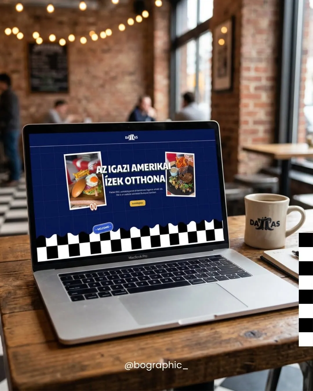 Amerikai étterem weboldala laptopon