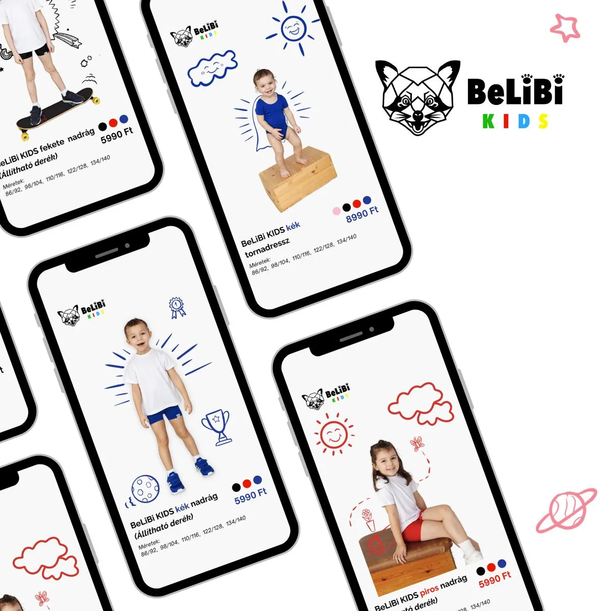 BeLiBi Kids gyerekruha-márka arculata mobilképernyőkön