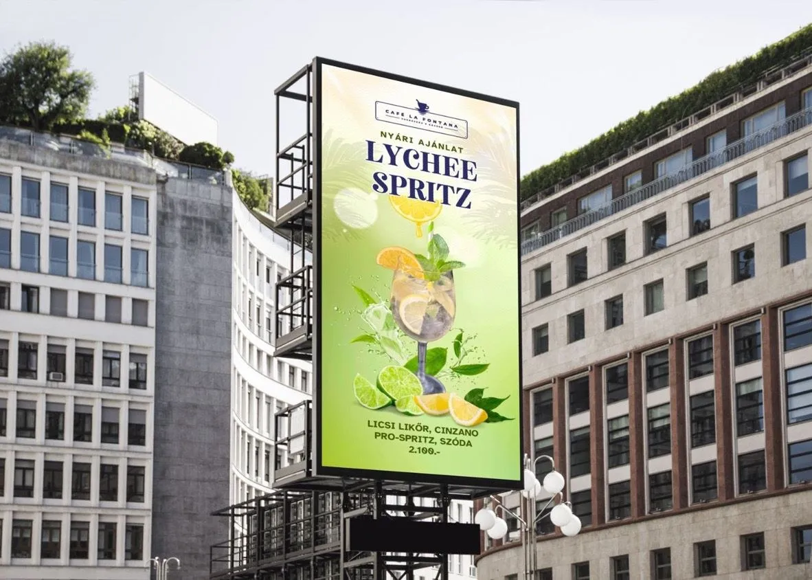 Lychee Spritz óriásplakát városi épületen