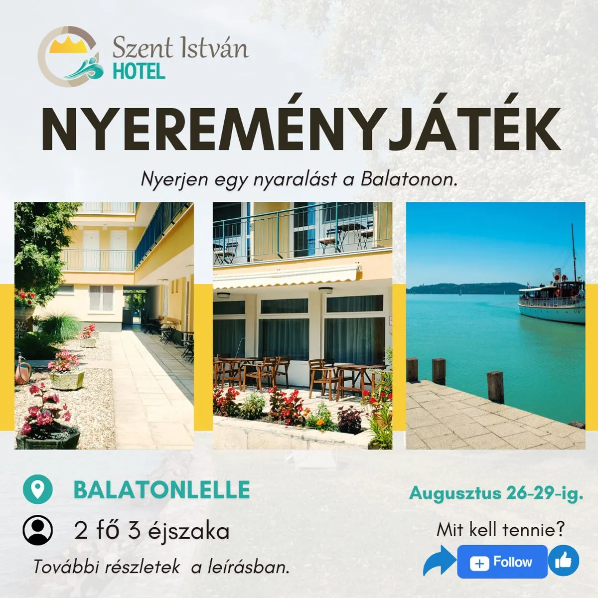 Szent István Hotel balatoni nyereményjáték poszt